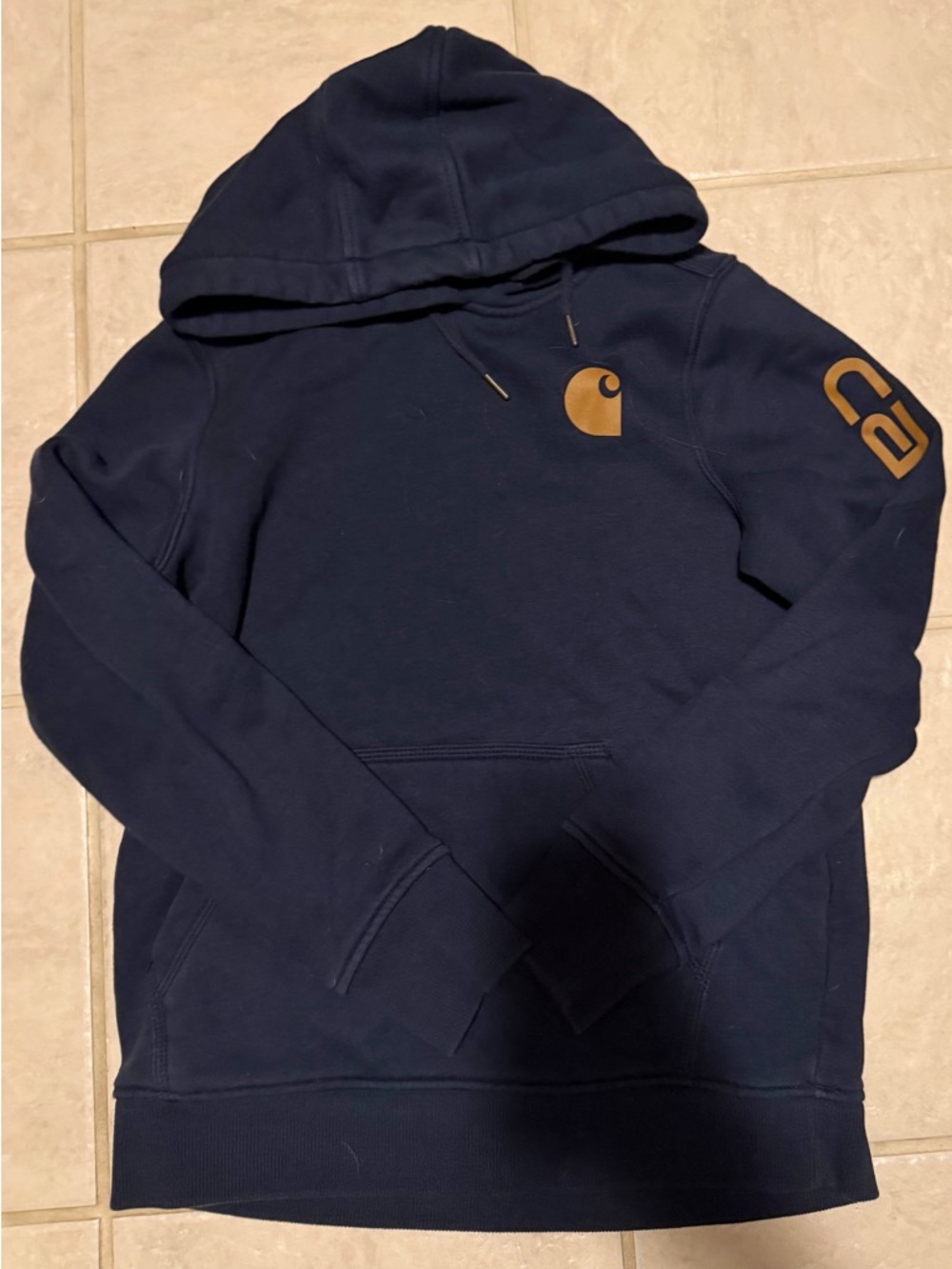 Carhartt Navy Pullover Hoodie with Gold Logo Accents